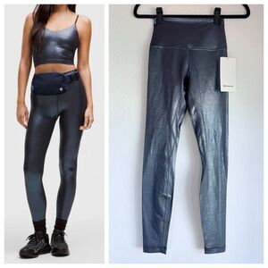 NWT Lululemon Align High Rise Ribbed Leggings 28 Shine in Foil Print Black Night
